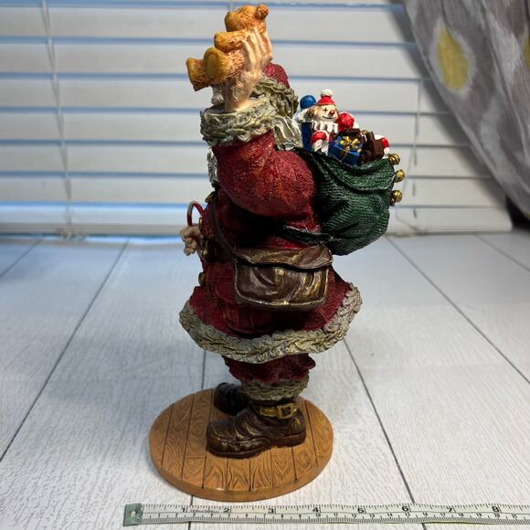 Santa Claus Figurine Holding Candy Cane & Teddy Bear  Holiday Decor - Picture 12 of 12